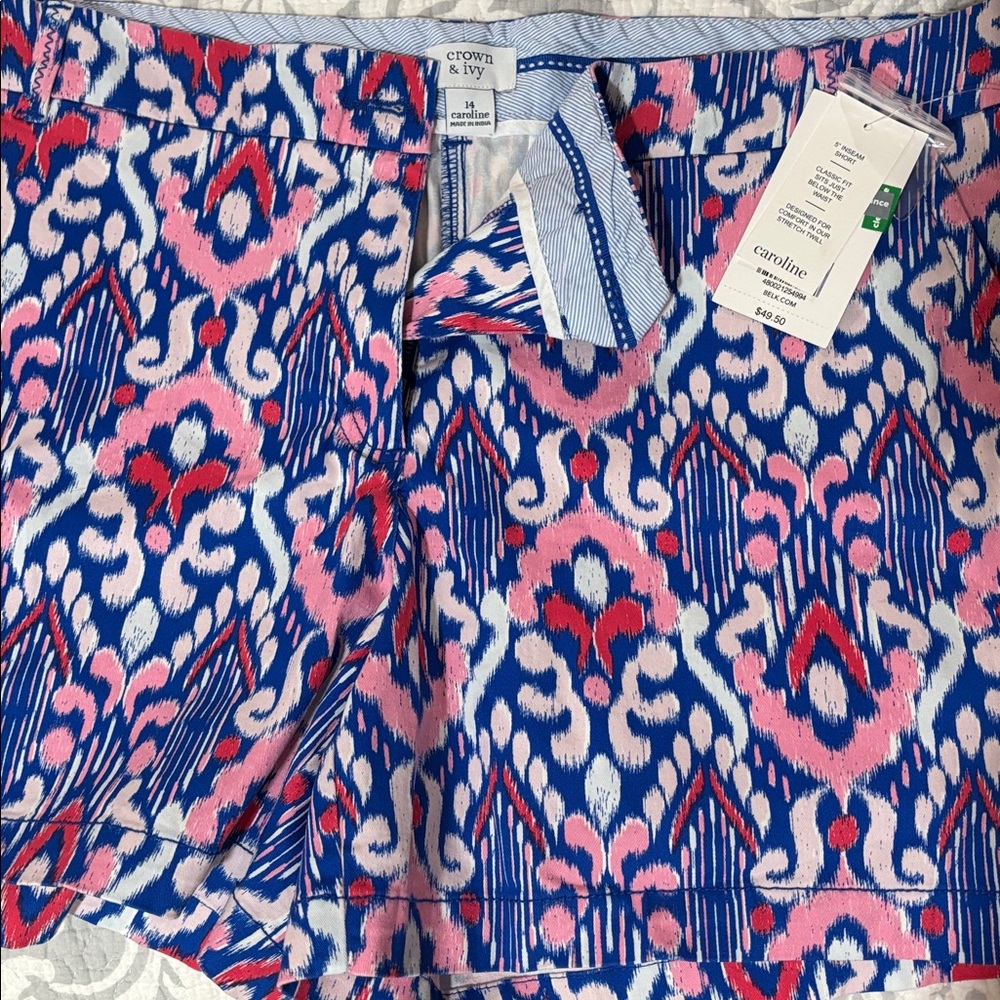 Crown & Ivy Ikat Print Shorts in Pink and Blue